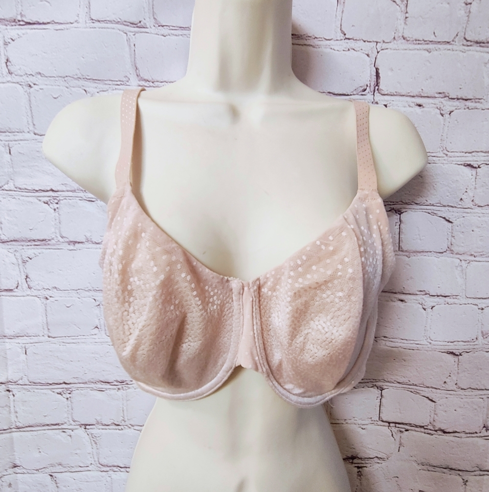 Wacoal Back Appeal Underwire Unlined Bra 34DDD Cream Dot Mesh